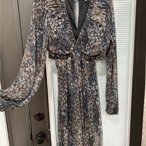 Guess Black and Brown Patterned Long Sleeve Dress